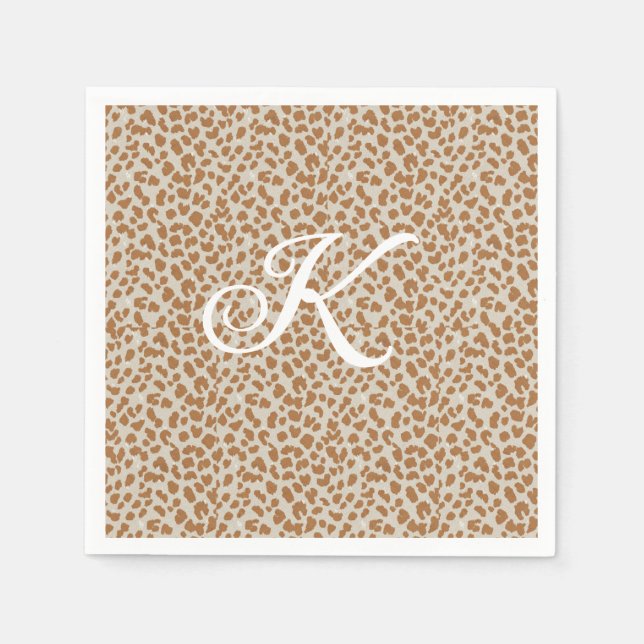 Monogram-Pantherhaut hellbraunes Muster Name Buchs Serviette (Vorderseite)