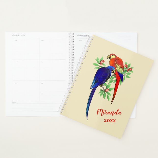 Monogram Parrots Blue Red Blume Beige Planner Planer (Anzeige)