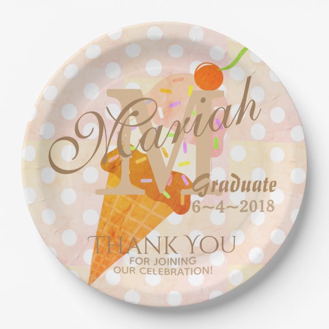 Monogram Party Ice Creme Cone Paper Teller (Vorderseite)