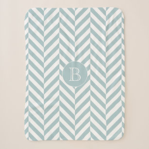 Monogram Pastel Blue Herringbone-Muster Sherpadecke