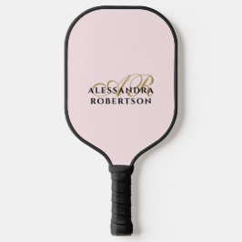 Monogram Pastel Pink Elegante Gold Schwarz Minimal Pickleball Schläger