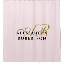 Monogram Pastel Pink Minimalist Gold Black Stylish Duschvorhang
