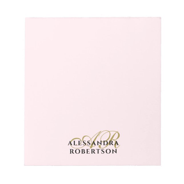 Monogram Pastel Pink Minimalistisch elegant Gold S Notizblock (Vorderseite)