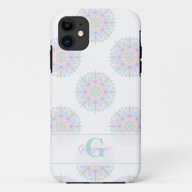 Monogram Pastel Rainbow Sundae Polka Dot Mandala Case-Mate iPhone Hülle (Rückseite)