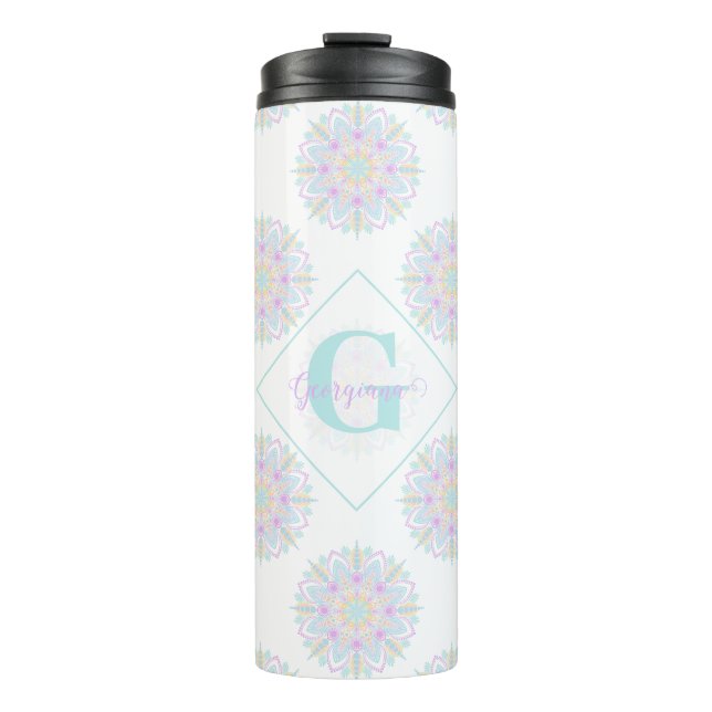 Monogram Pastel Rainbow Sundae Polka Dot Mandala Thermosbecher (Vorderseite)