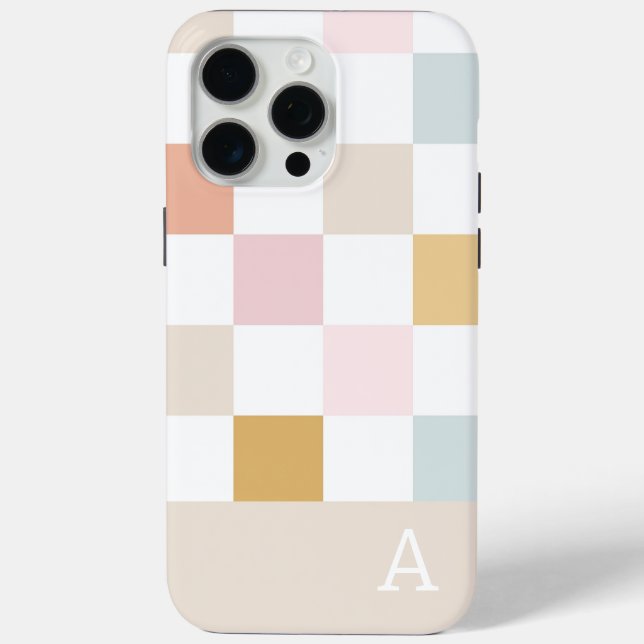 Monogram Pastell Checkerboard Retro Trendy Case-Mate iPhone Hülle (Rückseite)