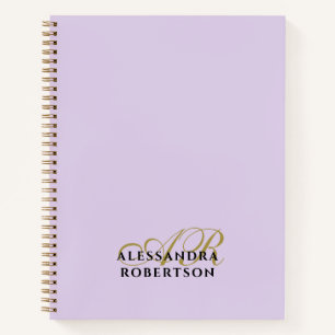 Monogram Pastell Lila Gold Schwarz Minimalistische Notizbuch