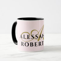 Monogram Pastell Pink Gold Schwarzer Name Minimali