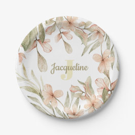 Monogram Pastellbaby Pink Sky Baby Blume Design Pappteller