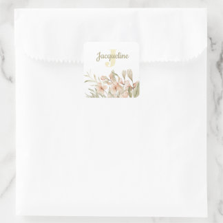 Monogram Pastellbaby Pink Sky Baby Blume Design Quadratischer Aufkleber