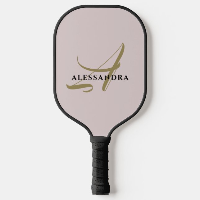 Monogram Pastellrot Rosa Gold Minimalistin Pickleball Schläger (Vorderseite)