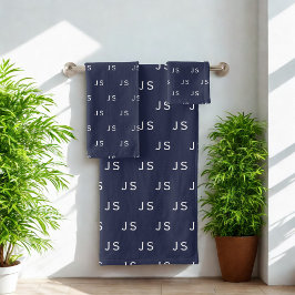 Monogram Pattern Midnight Blue Bath Handtuch Set