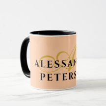 Monogram Peach Gold Black Name Minimalist Stylish 