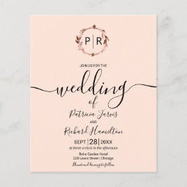 Monogram Peach Rose Budget Hochzeitseinladung