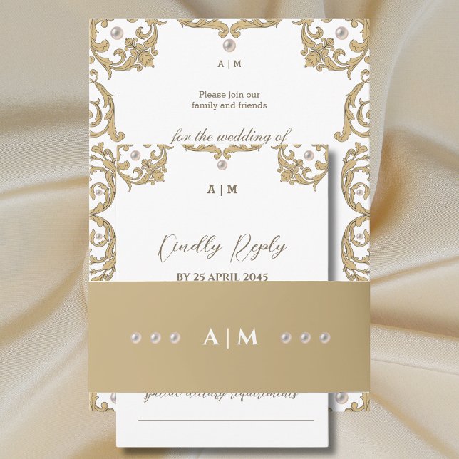 Monogram Pearl Viktorianisch Vintage Wedding Einladungsbanderole (Von Creator hochgeladen)