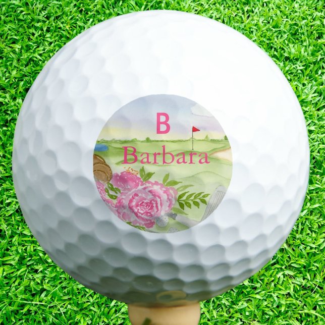 Monogram Peonies on Golf Course Golfball (Von Creator hochgeladen)
