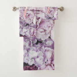 Monogram Peony Rose Floral Pink Script Badhandtuch Set