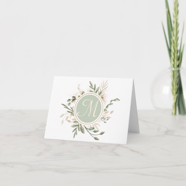 Monogram Personal Round Greenerity Botanical Frame Dankeskarte (Vorderseite)