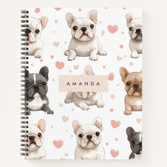 Monogram Personalisiert Adorable French Bulldog Notizbuch (Vorderseite)