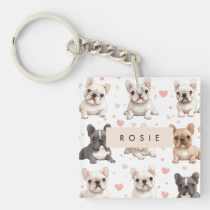Monogram Personalisiert Adorable French Bulldog Schlüsselanhänger