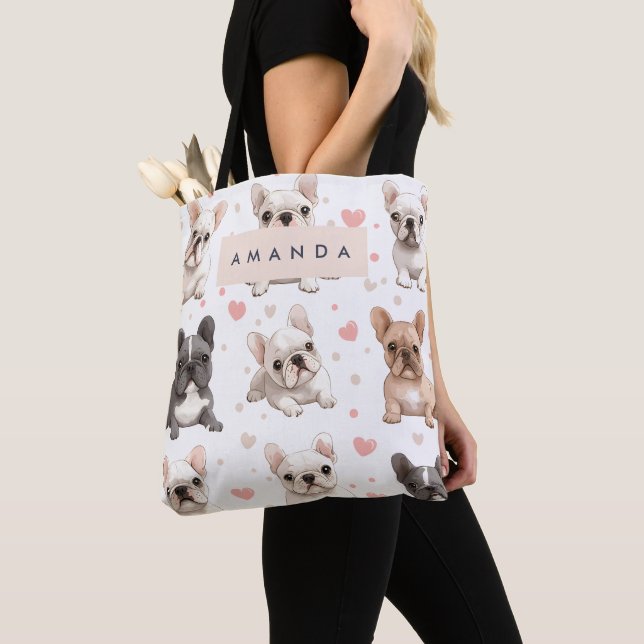 Monogram Personalisiert Adorable French Bulldog Tasche (Von Nahem)