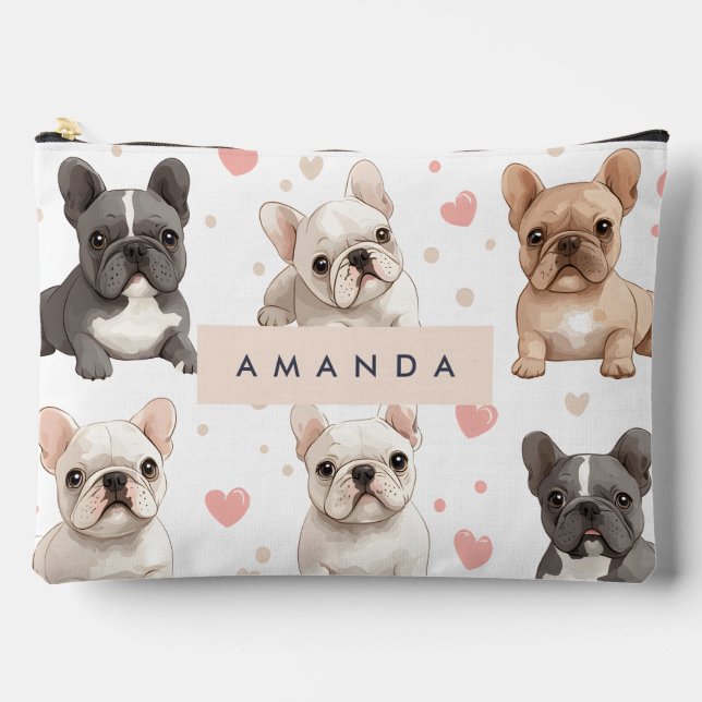 Monogram Personalisiert Adorable French Bulldog Zubehörtasche (Vorderseite)