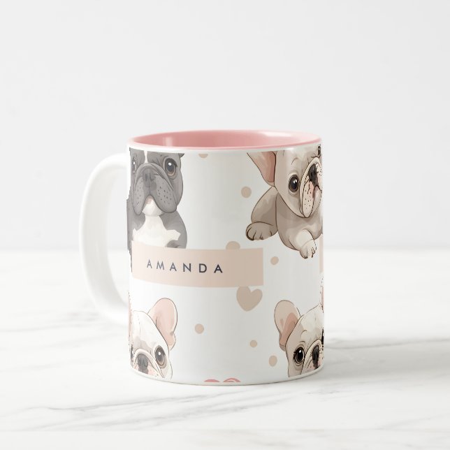 Monogram Personalisiert Adorable French Bulldog Zweifarbige Tasse (Vorderseite Links)