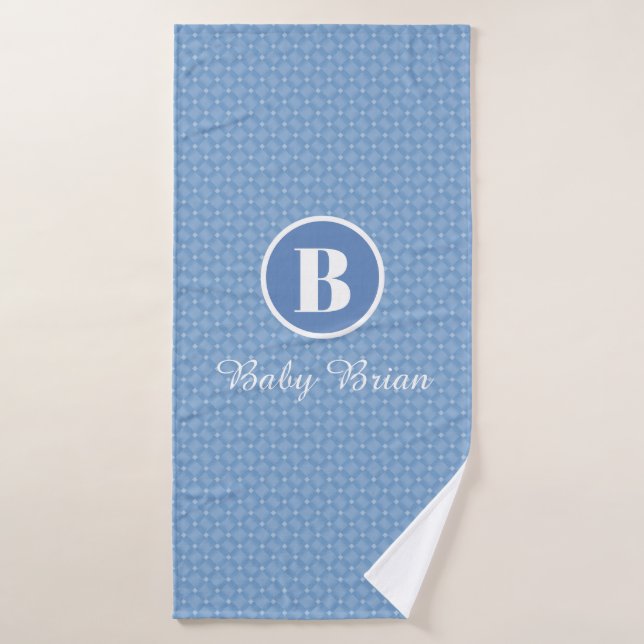 Monogram Personalisiert Blue Zickzack Baby Kids Badehandtuch (Badehandtuch)