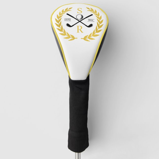 Monogram Personalisiert Elegant Golf Gold Kranz Golf Headcover (Vorderseite)