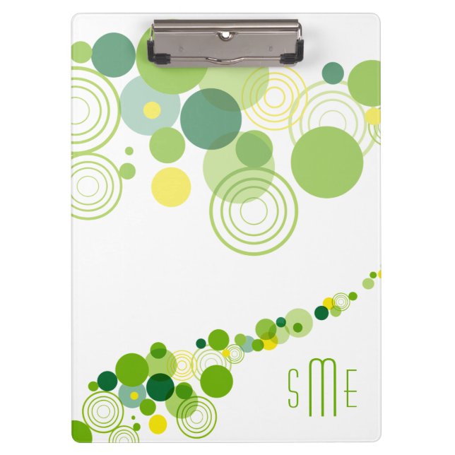 Monogram Personalisiert Modern Green Circle Patter Klemmbrett (Vorderseite)