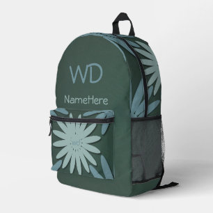 Monogram personalisiert Name Green Blue Blumen Bedruckter Rucksack