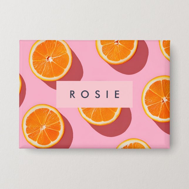 Monogram Personalisiert Orange Slice Muster Button (Vorderseite)