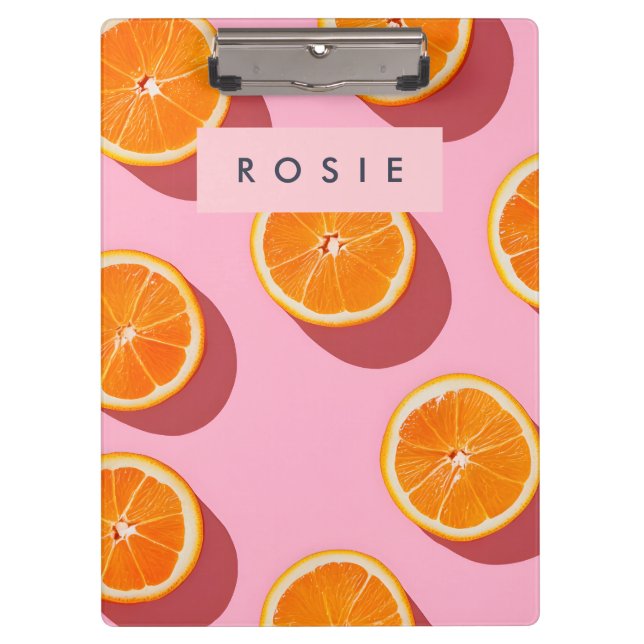 Monogram Personalisiert Orange Slice Muster Klemmbrett (Vorderseite)