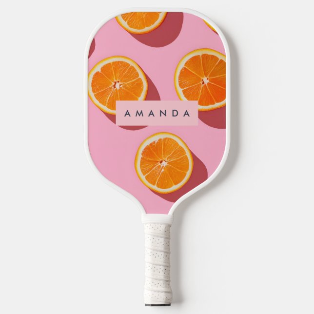 Monogram Personalisiert Orange Slice Muster Pickleball Schläger (Vorderseite)