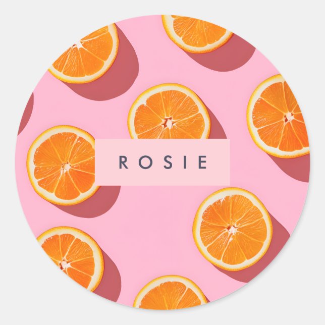 Monogram Personalisiert Orange Slice Muster Runder Aufkleber (Vorderseite)