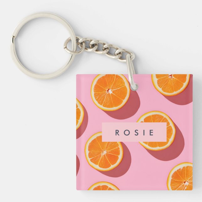 Monogram Personalisiert Orange Slice Muster Schlüsselanhänger (Vorderseite)