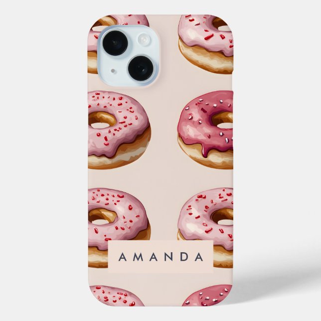 Monogram Personalisiert Pink Donut Pattern Case-Mate iPhone Hülle (Rückseite)
