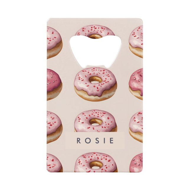 Monogram Personalisiert Pink Donut Pattern Geldbeutel Flaschenöffner (Vorderseite)