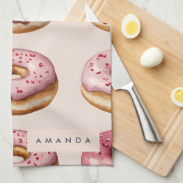 Monogram Personalisiert Pink Donut Pattern Geschirrtuch