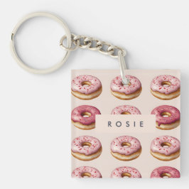 Monogram Personalisiert Pink Donut Pattern Schlüsselanhänger