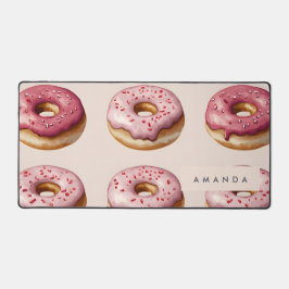 Monogram Personalisiert Pink Donut Pattern Schreibtischunterlage