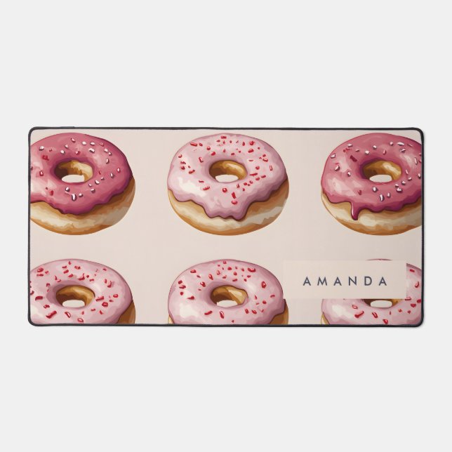 Monogram Personalisiert Pink Donut Pattern Schreibtischunterlage (Vorderseite)