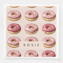 Monogram Personalisiert Pink Donut Pattern Serviette