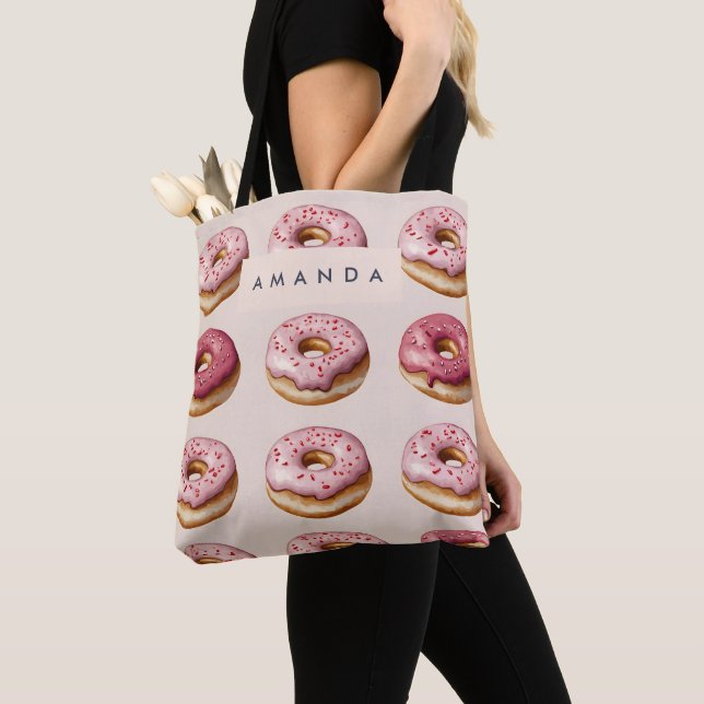 Monogram Personalisiert Pink Donut Pattern Tasche (Von Nahem)