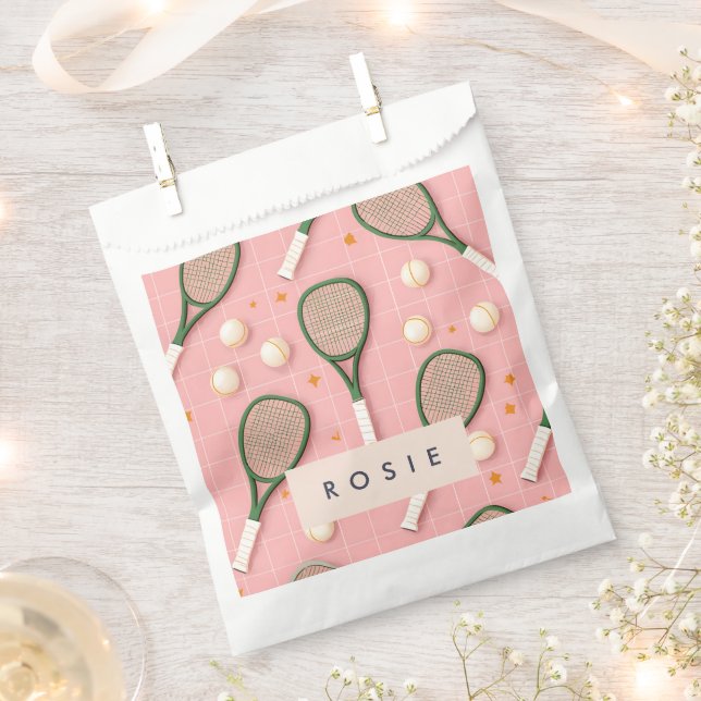 Monogram Personalisiert Retro Tennis Racket Muster Geschenktütchen (Ausgeschnitten)