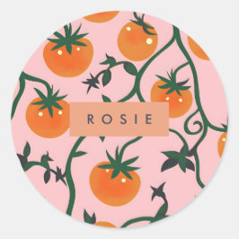Monogram Personalisiert Retro Tomato Vine Muster Runder Aufkleber