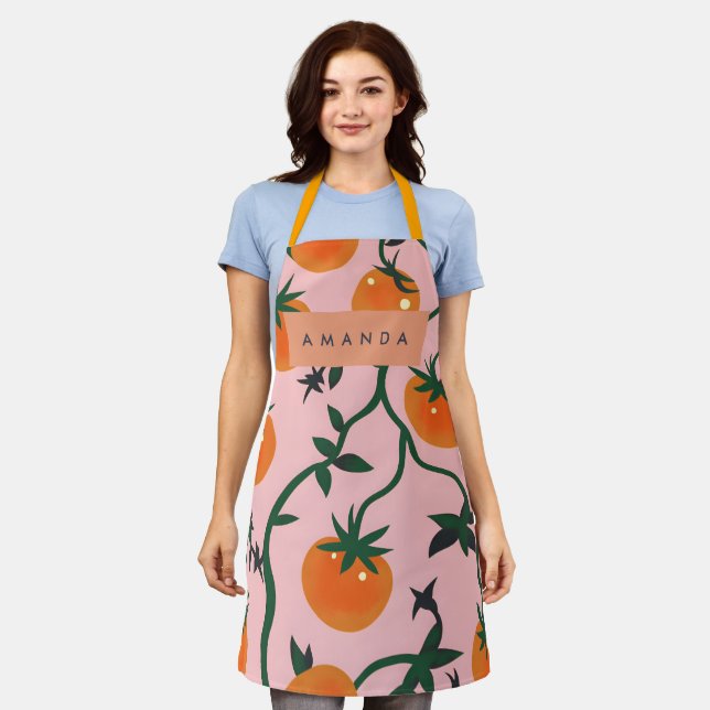 Monogram Personalisiert Retro Tomato Vine Muster Schürze (Getragen)
