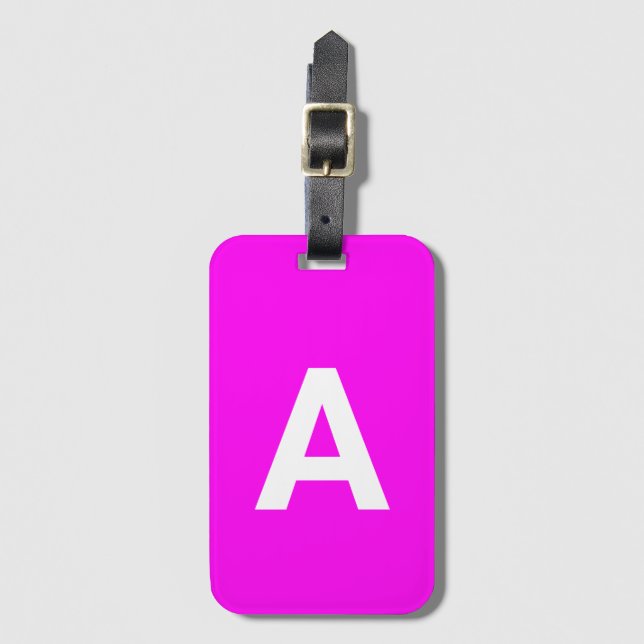 Monogram Personalisiert Simple Modern Hot Pink Gepäckanhänger (Vorderseite Vertikal)
