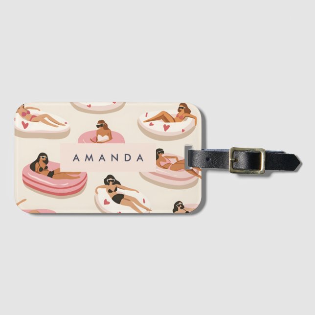 Monogram Personalisiert Summer Pool Floating Muste Gepäckanhänger (Vorderseite (Horizontal))