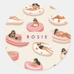 Monogram Personalisiert Summer Pool Floating Muste Runder Aufkleber